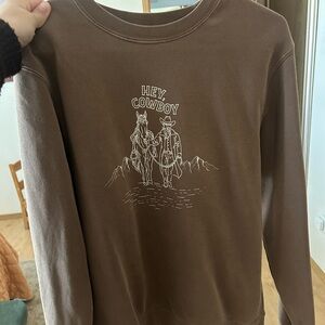 Hey Cowboy Brown Graphic Crewneck Sweatshirt - Women's